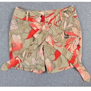 Worthington Shorts Womens Size 2 Floral Tie Belt 28" Waist TINY FLAW